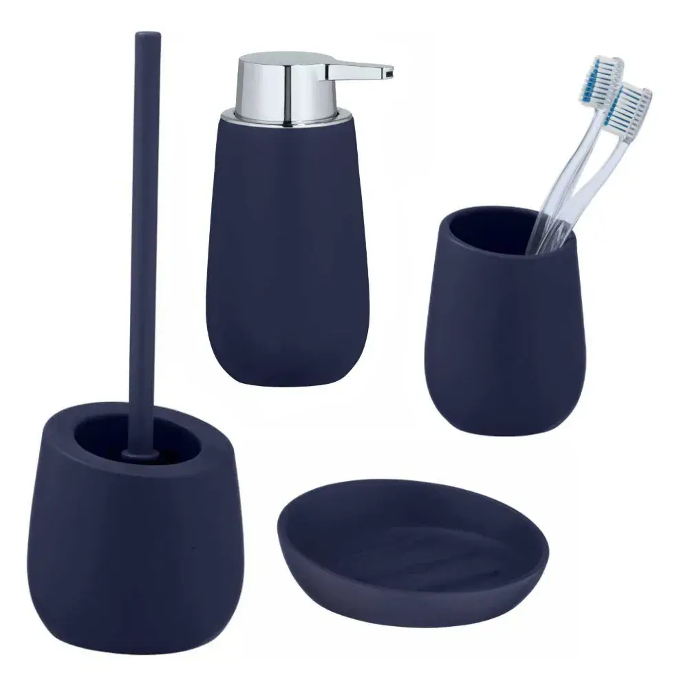 Wenko Badi Bathroom Accessory Set of 4 Dark Blue