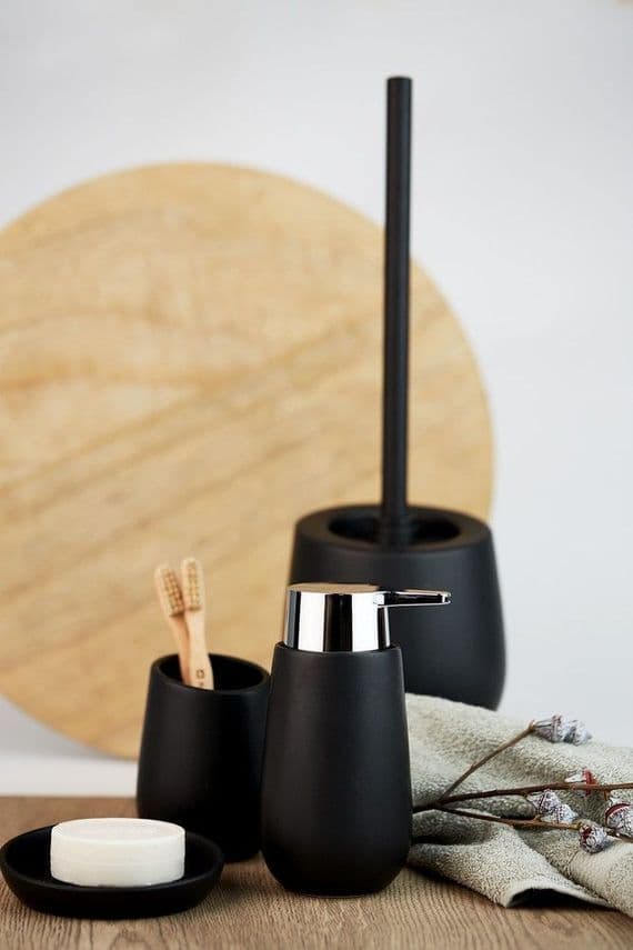 Wenko Badi Ceramic Toilet Brush and Holder Matt Black