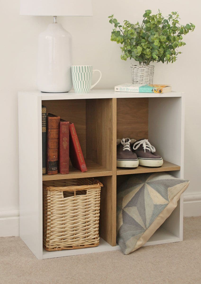 White 4 Cube Storage Unit with Oak Effect