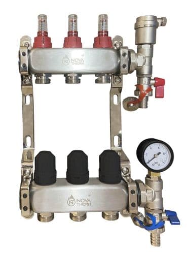 3 Port Dualmix Stainless Steel Manifold Assembly inc Pressure Gauge and Air Vent