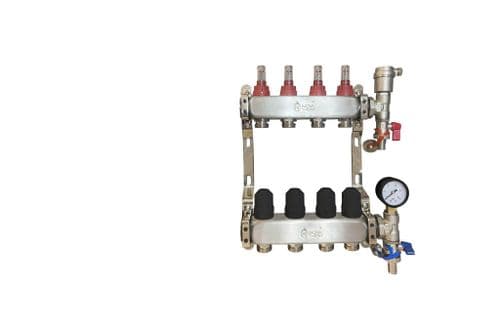 4 Port Dualmix Stainless Steel Manifold Assembly inc Pressure Gauge and Air Vent