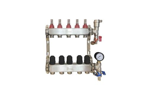 NovaTherm 5 Port Dualmix Stainless Steel Manifold Assembly inc Pressure Gauge and Air Vent