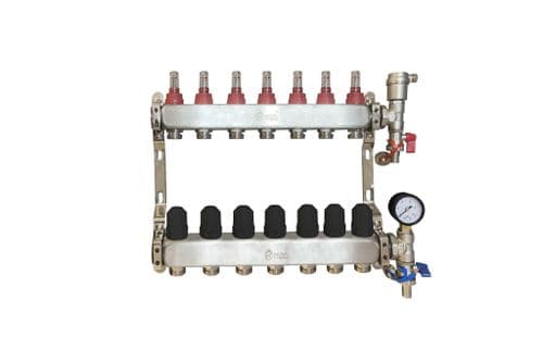 NovaTherm 7 Port Dualmix Stainless Steel Manifold Assembly inc Pressure Gauge and Air Vent