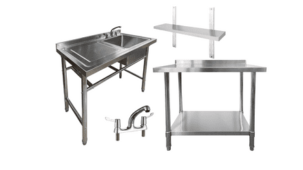 Bundle: Sink 1000mm (LHD), Table 1000mm, Adjustable wallshelf 1000mm, Mixer Tap