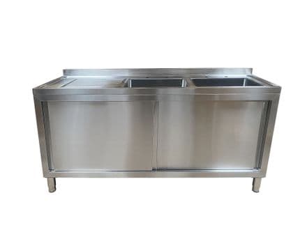 Commercial Double Bowl Sink Cupboard - 1500x600mm  - Left Hand Drainer