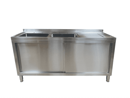 Commercial Double Bowl Sink Cupboard - 1800x600mm  - Right Hand Drainer