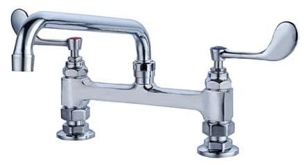 Commercial Heavy Duty Deck Mounted Twin Pedestal Mixer Taps - Long Levers