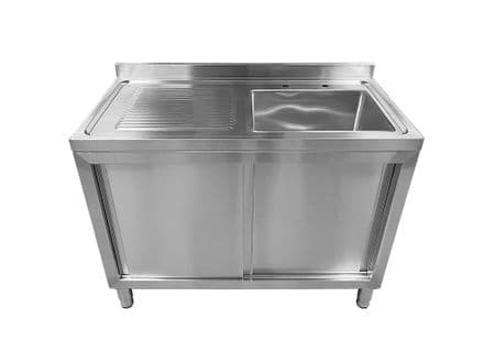 Commercial Single Bowl Sink Cupboard - 1200x600mm  - Left Hand Drainer