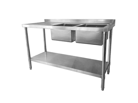 Double Bowl Commercial Catering Sink - 1500x600x900mm - Left Hand Drainer