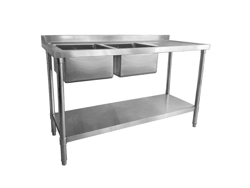 Double Bowl Commercial Catering Sink - 1500x600x900mm - Right Hand Drainer