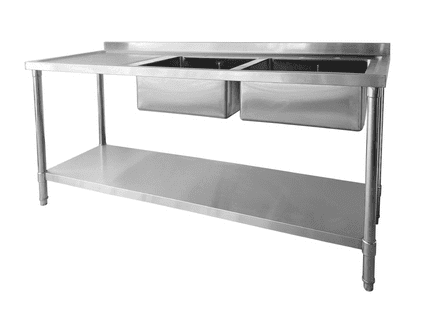 Double Bowl Commercial Catering Sink - 1800x600x900mm - Left Hand Drainer