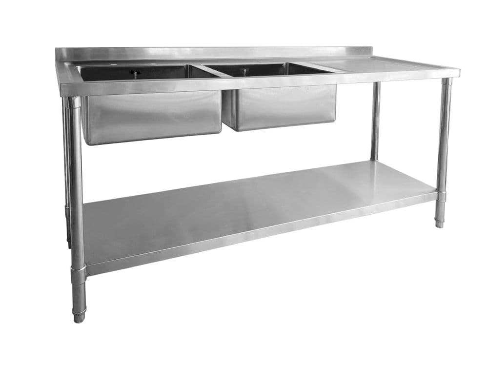 Double Bowl Commercial Catering Sink 1800x600x900mm Right Hand Drainer