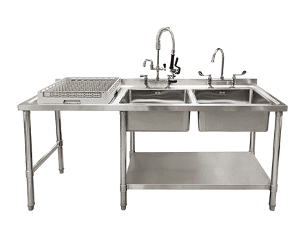 Double Bowl Commercial Sink For Dishwasher- 1800x650x900mm Left Hand Drainer