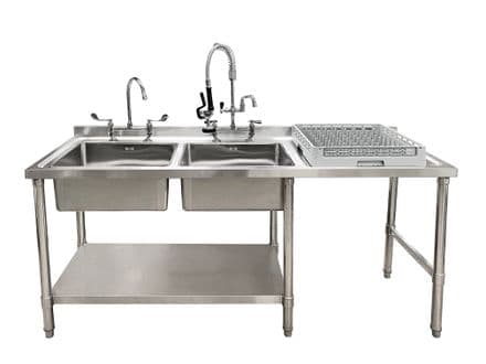 Double Bowl Commercial Sink For Dishwasher- 1800x650x900mm Right Hand Drainer