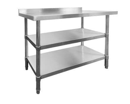 Stainless Steel Wall Prep Table - 1200x600x900mm - 2 Under Shelves