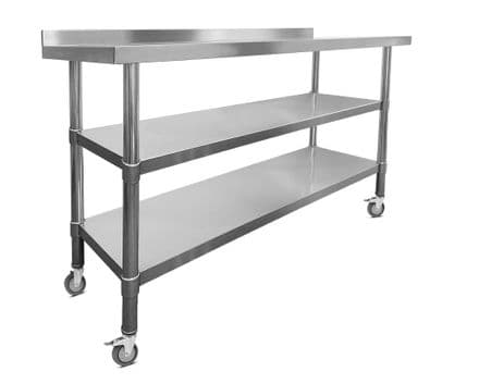 Stainless Steel Wall Prep Table - 1500x600x900mm - Castors - Two Shelves