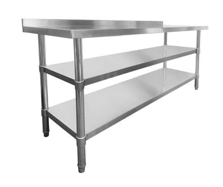 Stainless Steel Wall Prep Table - 1800x600x900mm - 2 Under Shelves