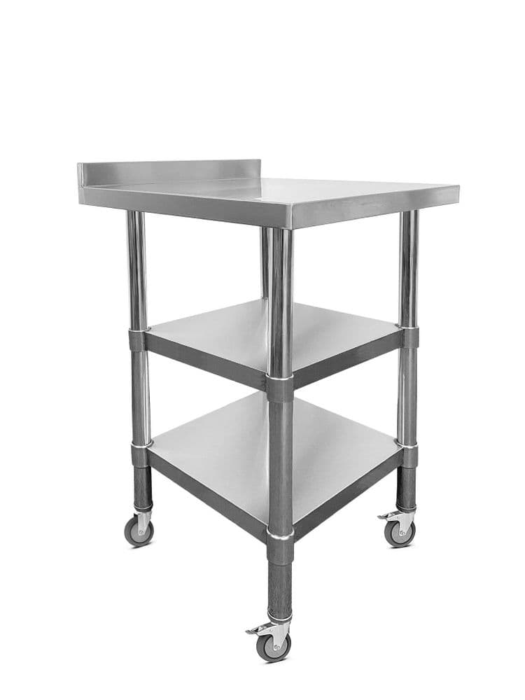 Stainless Steel Wall Prep Table 600x600x900mm Castors Two Shelves