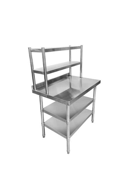Stainless Steel Wall Prep Table With 2 Shelves & Gantry - 1000x600x900mm
