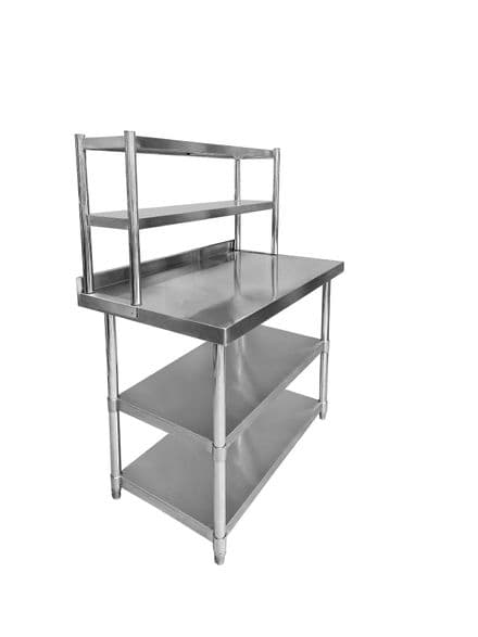 Stainless Steel Wall Prep Table With 2 Shelves & Gantry - 1200x600x900mm
