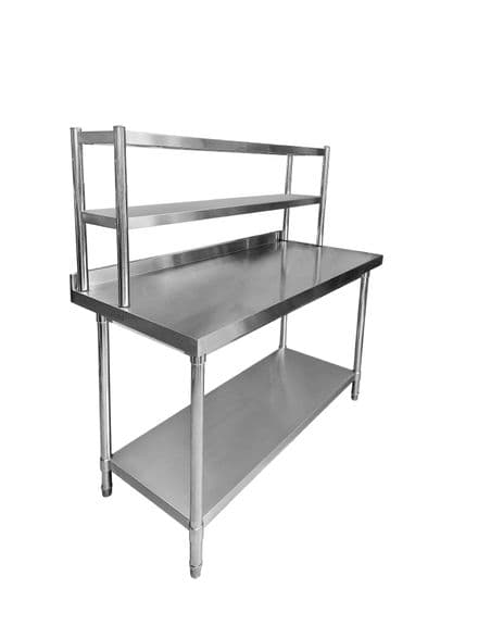 Stainless Steel Wall Prep Table With 2 Shelves & Gantry - 1500x600x900mm