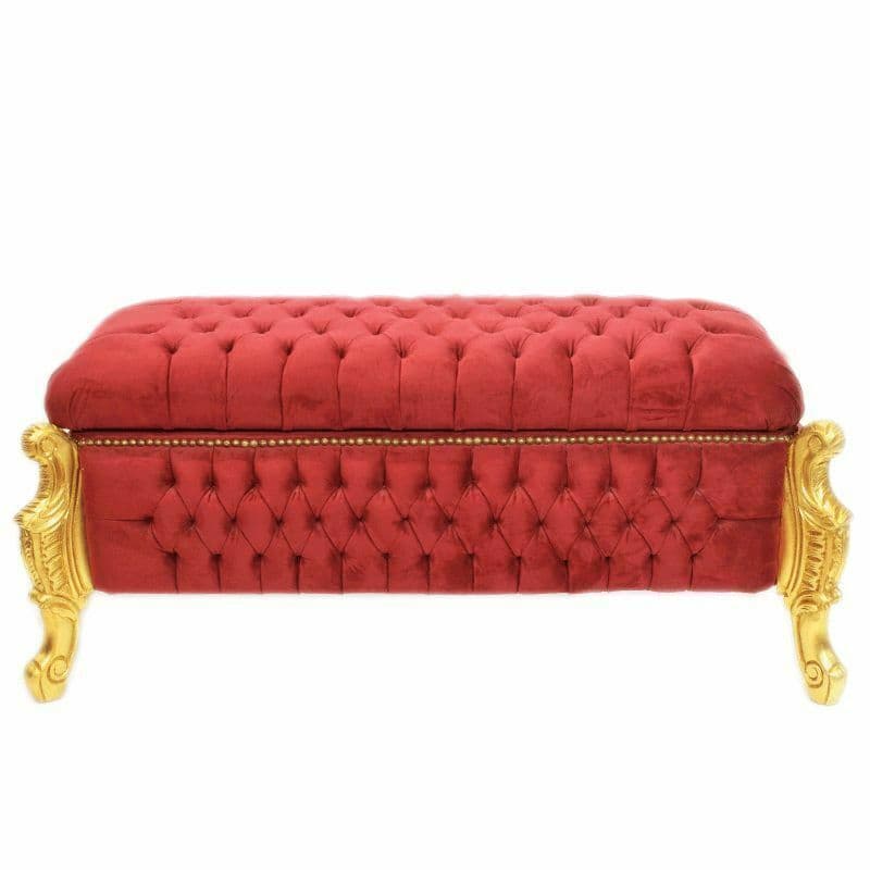 BENCH FRENCH BAROQUE STYLE STORAGE OTTOMAN GOLD / RED MB35