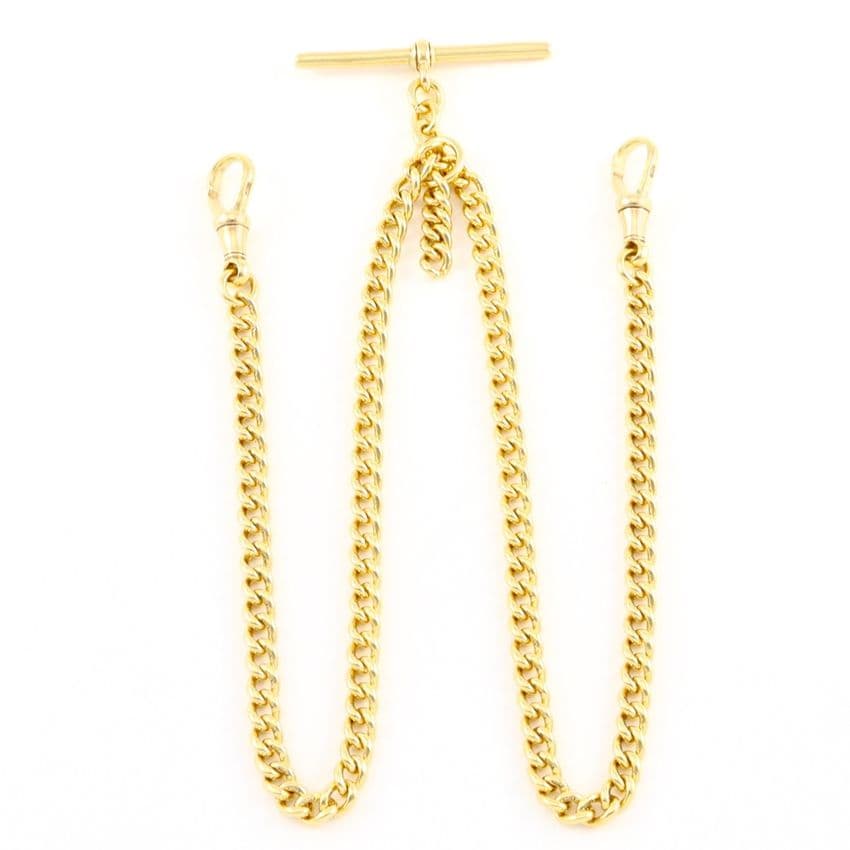 Antique 18Ct Gold 34.7g Curb Link Albert Watch Chain With T-Bar 15 3/4''