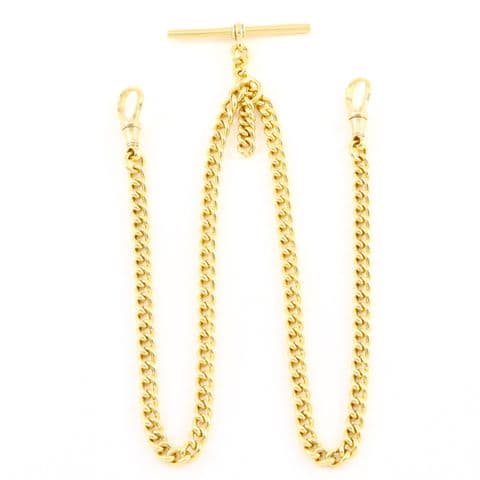 Antique 18Ct Gold 34.7g Curb Link Albert Watch Chain With T-Bar 15 3/4''