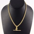 Antique 18Ct Gold 34.7g Curb Link Albert Watch Chain With T-Bar 15 3/4''