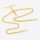 Antique 18Ct Gold 34.7g Curb Link Albert Watch Chain With T-Bar 15 3/4''