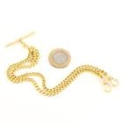 Antique 18Ct Gold 34.7g Curb Link Albert Watch Chain With T-Bar 15 3/4''