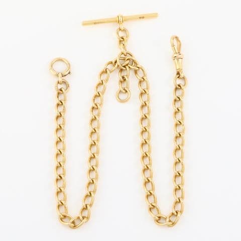 Antique 18Ct Gold 39.6g Curb Link Albert Watch Chain With T-Bar 15''