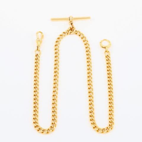Antique 18Ct Gold 46.7g Curb Link Albert Watch Chain With T-Bar 17 3/4''