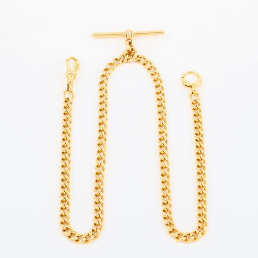 Antique 18Ct Gold 46.7g Curb Link Albert Watch Chain With T-Bar 17 3/4''