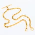 Antique 18Ct Gold 46.7g Curb Link Albert Watch Chain With T-Bar 17 3/4''