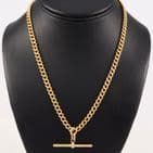 Antique 18Ct Gold 46.7g Curb Link Albert Watch Chain With T-Bar 17 3/4''