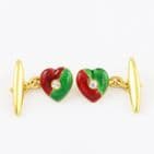 Antique 18Ct Gold & Diamond Heart Cufflinks With Red & Green Enamel