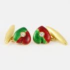 Antique 18Ct Gold & Diamond Heart Cufflinks With Red & Green Enamel