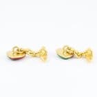 Antique 18Ct Gold & Diamond Heart Cufflinks With Red & Green Enamel