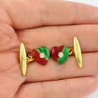 Antique 18Ct Gold & Diamond Heart Cufflinks With Red & Green Enamel