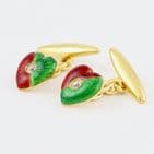 Antique 18Ct Gold & Diamond Heart Cufflinks With Red & Green Enamel