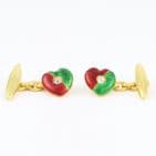 Antique 18Ct Gold & Diamond Heart Cufflinks With Red & Green Enamel