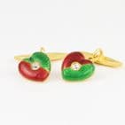 Antique 18Ct Gold & Diamond Heart Cufflinks With Red & Green Enamel