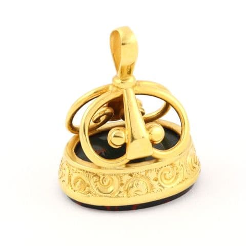 Antique 18Ct Gold Fob / Pendant With Bloodstone