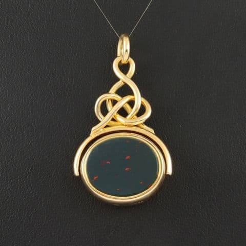 Antique 18Ct Gold Spinner Fob Pendant With Bloodstone And Agate