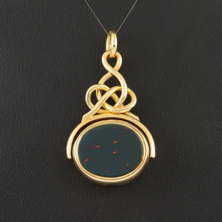 Antique 18Ct Gold Spinner Fob Pendant With Bloodstone And Agate