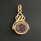 Antique 18Ct Gold Spinner Fob Pendant With Bloodstone And Agate