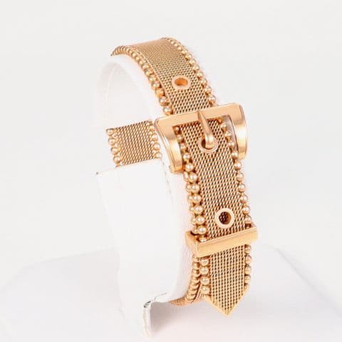 Antique 9Ct Gold 22.1g Mesh Link Adjustable Buckle Bracelet