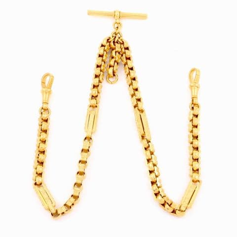 Antique 9Ct Gold 25.5g Fancy & Trombone Link Double Albert Watch Chain 15 1/4''
