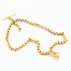 Antique 9Ct Gold 25.5g Fancy & Trombone Link Double Albert Watch Chain 15 1/4''